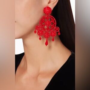 Oscar de la Renta Vibrant Red Chandelier Earrings